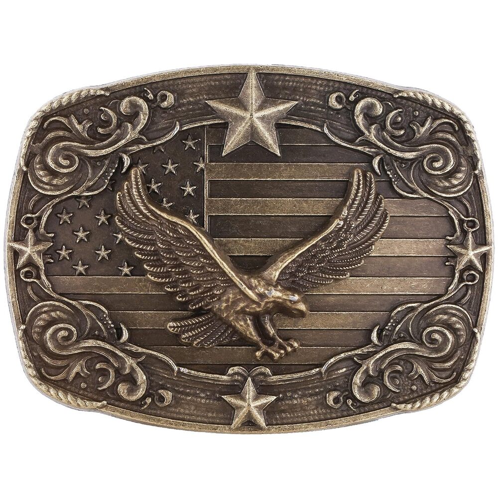 5867 Western Belt Buckle , Vintage Rodeo Texas American Flag Eagle Cowgirl